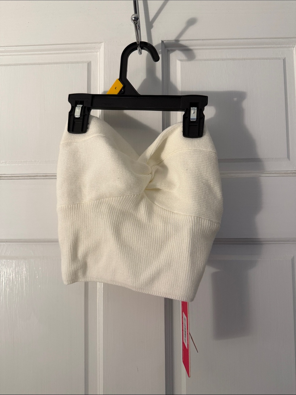 Beginning Boutique White Twist-Front Ribbed Crop Top